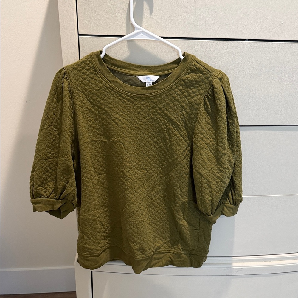 Time and Tru Olive Quilted Blouse